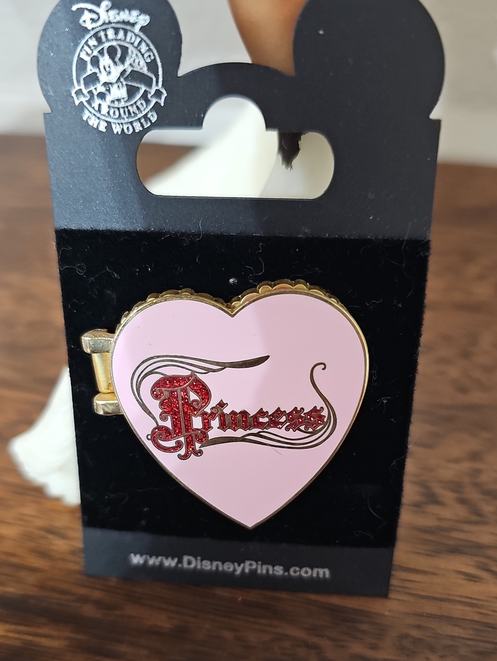Disney Pink Heart "Princess" Glitter Script Pin